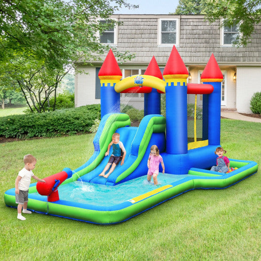 Inflatable Bounce House Castle Water Slide with Climbing Wall and 580W Blower