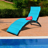 Folding Patio Rattan Portable Lounge Chair Chaise with Cushion-Turquoise