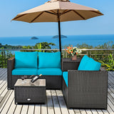 4 Pieces Outdoor Patio Rattan Furniture Set with Cushioned Loveseat and Storage Box-Turquoise