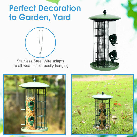 3-in-1 Metal Hanging Wild Bird Feeder with 4 Feeding Ports and Perches