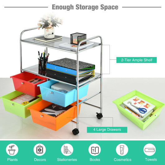 4 Drawers Shelves Rolling Storage Cart Rack-Multicolor