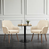 Set of 2 Fabric Upholstered Accent Chairs with Wooden Legs-Beige