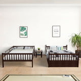 Full over Full Bunk Bed Platform Wood Bed with Ladder-Brown