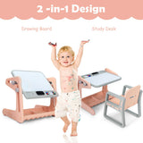 2 in 1 Kids Easel Table and Chair Set  with Adjustable Art Painting Board-Pink