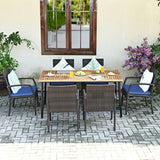 7Pcs Patio Rattan Cushioned Dining Set with Umbrella Hole-Navy