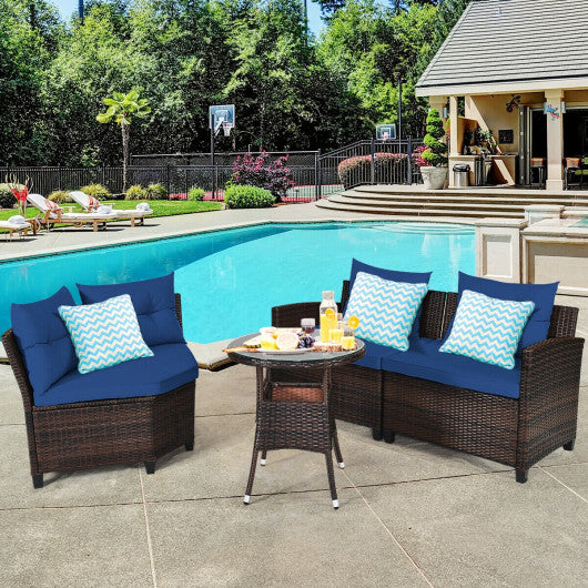 4 Pieces Outdoor Cushioned Rattan Furniture Set-Navy