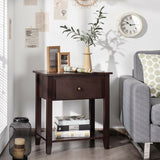 Nightstand with Drawer and Storage Shelf for Bedroom Living Room-Espresso