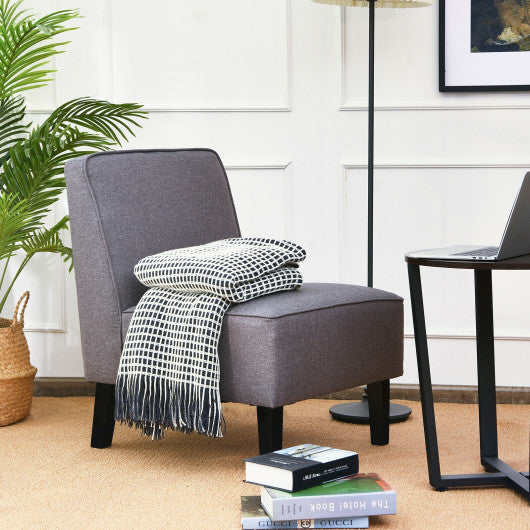 Modern Armless Accent  Sofa Chair with Rubber Wood Legs -Gray