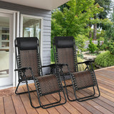 2 Pieces Folding Patio Rattan Zero Gravity Lounge Chair-Light Brown