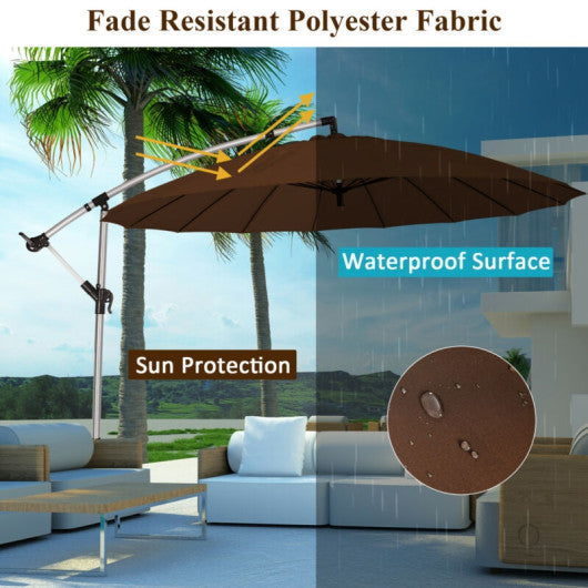 10 Feet Patio Offset Umbrella Market Hanging Umbrella for Backyard Poolside Lawn Garden-Tan