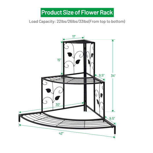 3 Tier Floral Corner Metal Plant Pot Rack