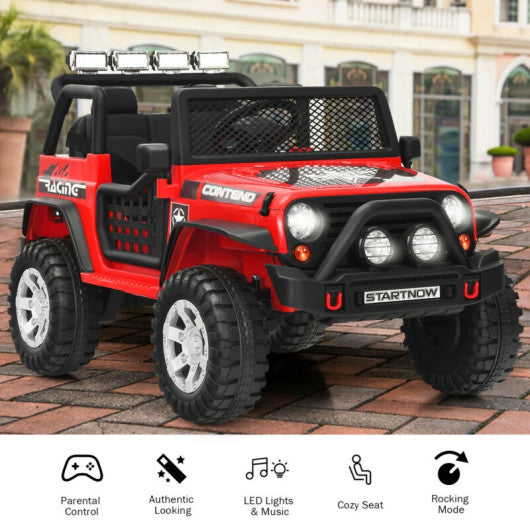 12V Kids Remote Control Electric Ride On Truck Car with Lights and Music -Red