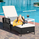 PE Rattan Armrest Chaise Lounge Chair with Adjustable Pillow-Black