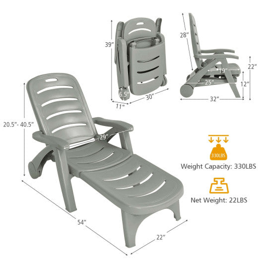 5 Position Adjustable Folding Lounger Chaise Chair-Gray