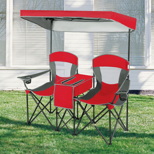 Portable Folding Camping Canopy Chairs with Cup Holder-Red