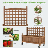 32in Wood Planter Box with Trellis Mobile Raised Bed for Climbing Plant