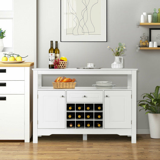 Elegant Classical Multifunctional Wooden Wine Cabinet Table White