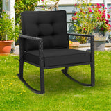 Patio Rattan Rocker Outdoor Glider Rocking Chair Cushion Lawn-Black