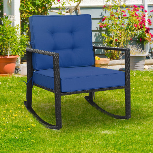 Patio Rattan Rocker Outdoor Glider Rocking Chair Cushion Lawn-Navy