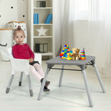 4-in-1 Baby Convertible Toddler Table Chair Set with PU Cushion-Gray