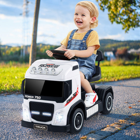 6V Kids Electric Ride-on Truck with Height Adjustable Seat-White