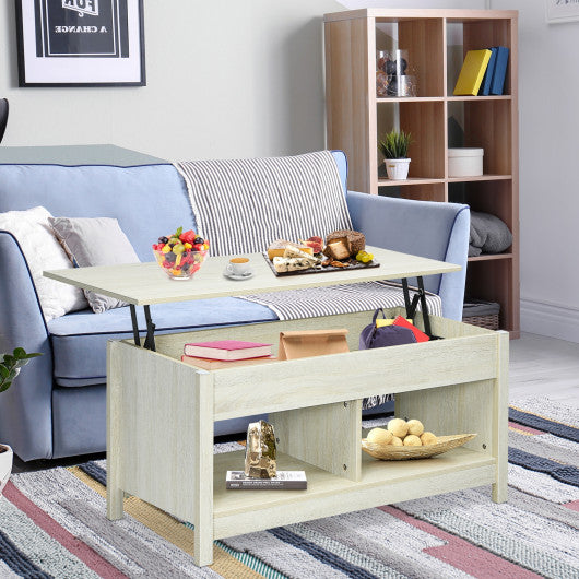 Lift Top Coffee Table with Hidden Storage Compartment and Lower Shelf for Study Room-White