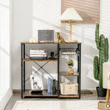 Industrial Kitchen Baker's Rack Microwave Shelf with 6 Hooks-Walnut