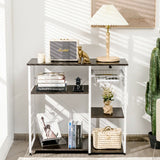 Industrial Kitchen Baker's Rack Microwave Shelf with 6 Hooks-Dark Brown