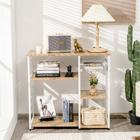 Industrial Kitchen Baker's Rack Microwave Shelf with 6 Hooks-Natural