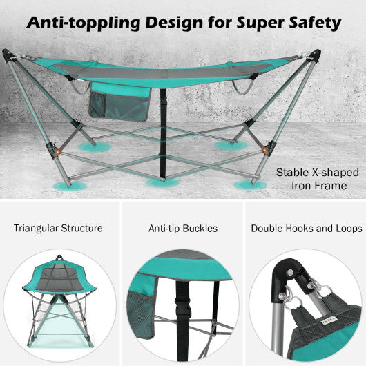 Portable Folding Hammock with Hammock Stand-Turquoise