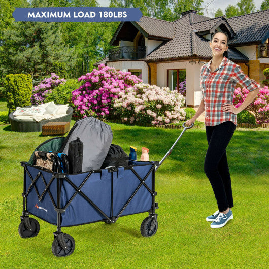 Outdoor Folding Wagon Cart with Adjustable Handle and Universal Wheels-Navy