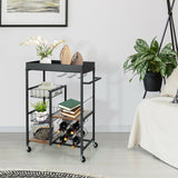 Kitchen Island Cart on Wheels with Removable Top and Wine Rack-Rustic Brown