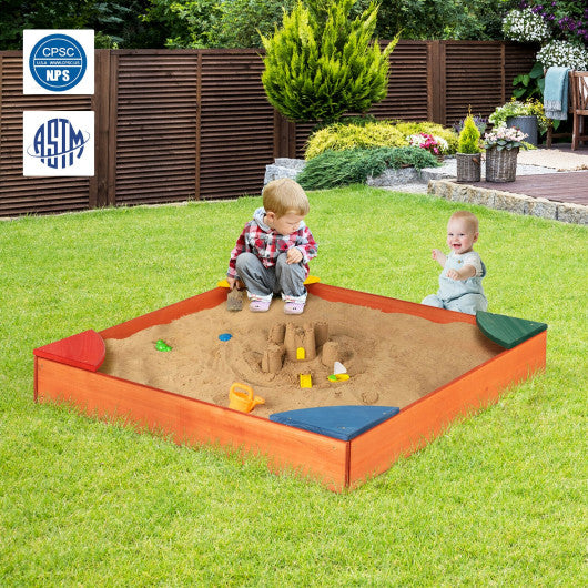 Kids Outdoor Wooden Backyard Sandbox with Built-in Corner Seating