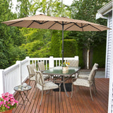 15 Feet Double-Sided Twin Patio Umbrella with Crank and Base-Brown