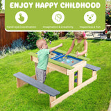 3-in-1 Outdoor Wooden Kids Water Sand Table with Play Boxes