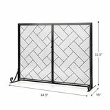 2-Panel Fireplace Screen Folding Metal Fire Place Safety Fence with Magnetic Doors-Black