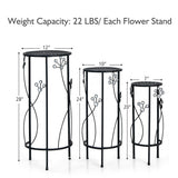 3 Pieces Metal Plant Stand Set with Crystal Floral Accents Round-Black