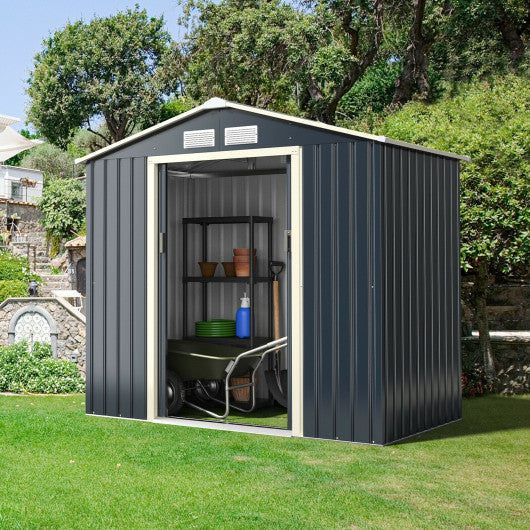 7 Feet x 4 Feet Metal Storage Shed with Sliding Double Lockable Doors-Gray