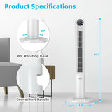 42 Inch 80 Degree Tower Fan with Smart Display Panel and Remote Control-White