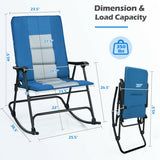 Foldable Rocking Padded Portable Camping Chair with Backrest and Armrest -Blue