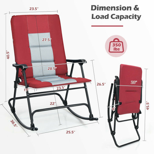 Foldable Rocking Padded Portable Camping Chair with Backrest and Armrest -Red