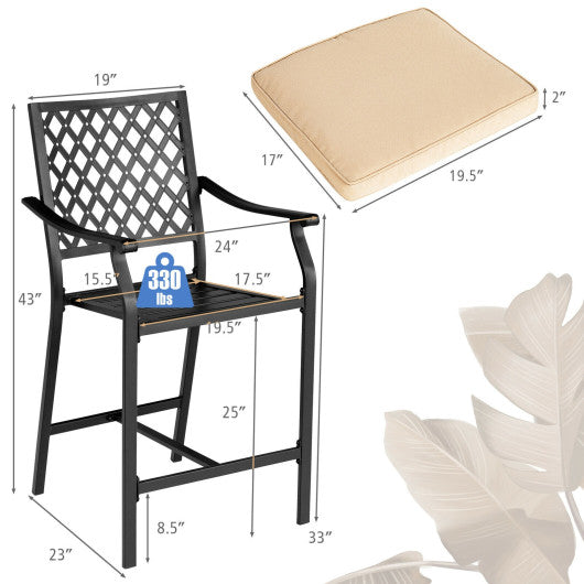 2 Pieces Patio Bar Stool with Height Cushion and Armrest