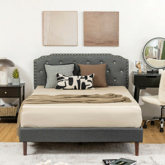 Upholstered Bed Frame with Adjustable Diamond Button Headboard-Full Size