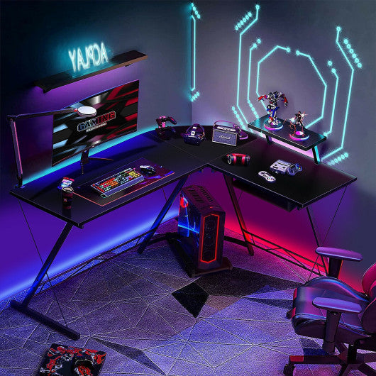 L Shaped Computer Desk Home Office Workstation with Movable Monitor Stand-Black