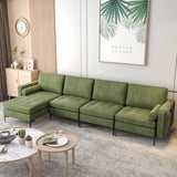 Modular L-shaped 4-Seat Sectional Sofa with Reversible Chaise and 2 USB Socket-Army Green