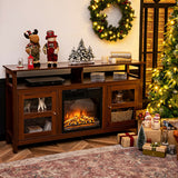 58 Inch TV Stand Console Center with 2 Cabinets and Open Shelf-Walnut