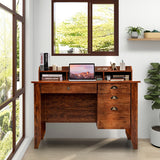 Vintage Computer Desk with Storage Shelves and 4 Drawers-Rustic Brown