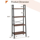 4-Tier Freestanding Open Bookshelf with Metal Frame and Anti-toppling Device-Rustic Brown