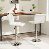 PU Leather Upholstered Bar Stools Set of 2 with Back and Adjustable Height-White