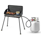 2-in-1 Gas Camping Grill and Stove with Detachable Legs-Black